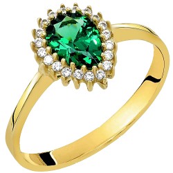 Χρυσό δαχτυλίδι σταγόνα Κ14 με πράσινο ζιργκόν